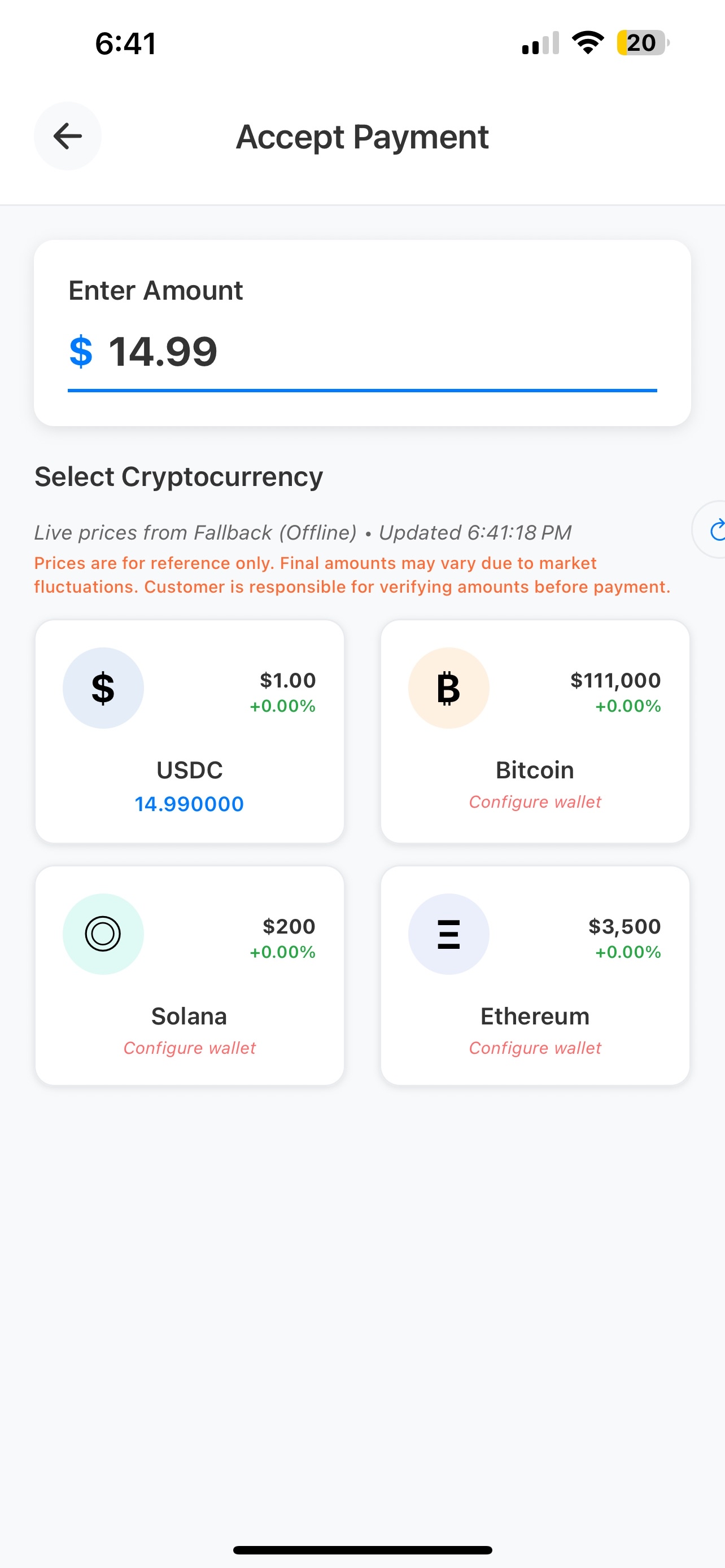 Enter amount and show QR code